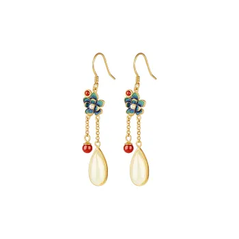 MAMADESHOUHU Earrings Pale Greenish-White Jade Women's