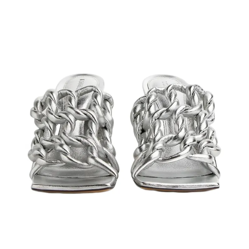 Bottega Veneta Stretch Slide Slippers Women's Silver-3