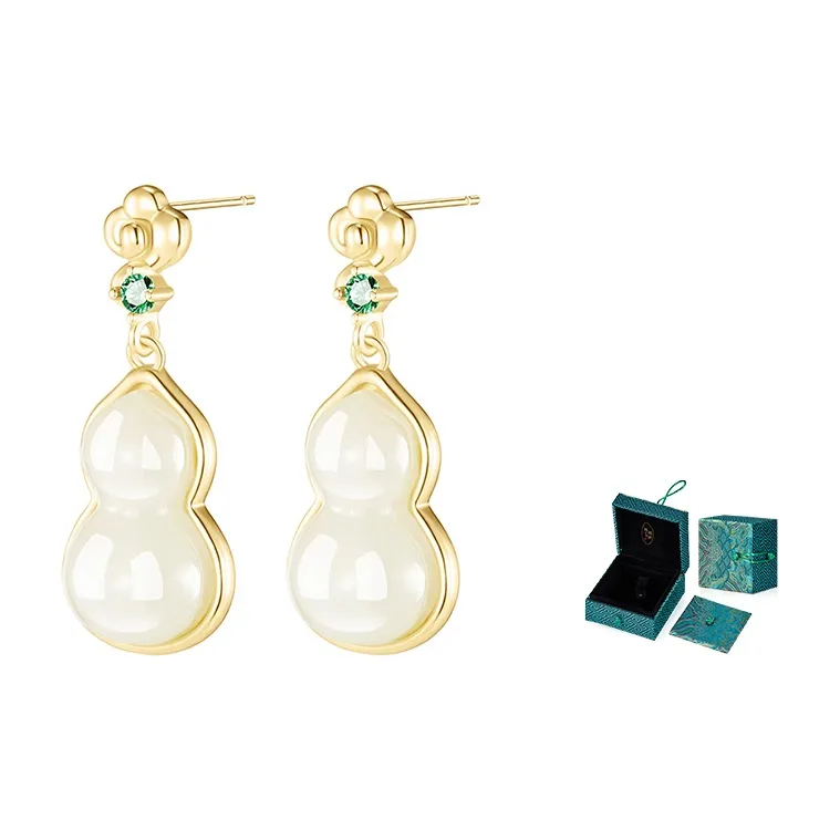 MAMADESHOUHU Hetian Jade Earrings Pale Greenish White Jade Women's-1