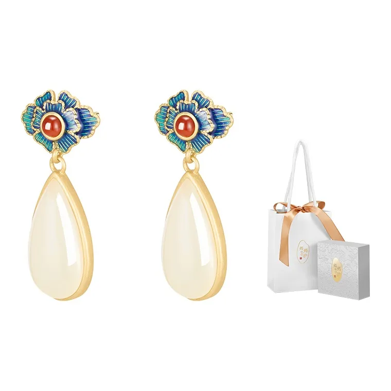 MAMADESHOUHU Earrings Pale Greenish White Jade Women's-3