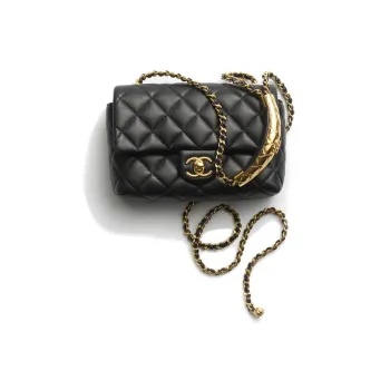 CHANEL Lambskin Flap Bag Shoulder Bag Mini Women's Black