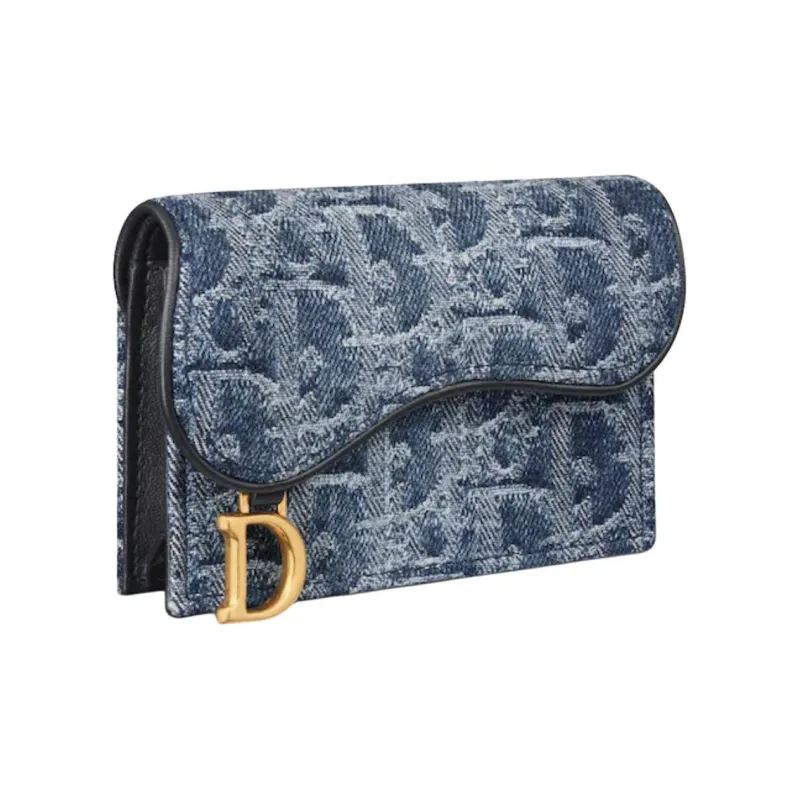DIOR SaddleOBLIQUE Canvas With Denim Card Holder Women's Blue-1