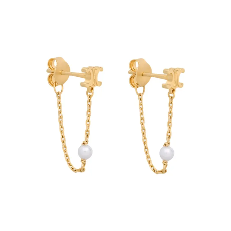 CELINE Les Perles CELINE Chain Earrings In Brass With Gold Finish And Resin Pearls-1