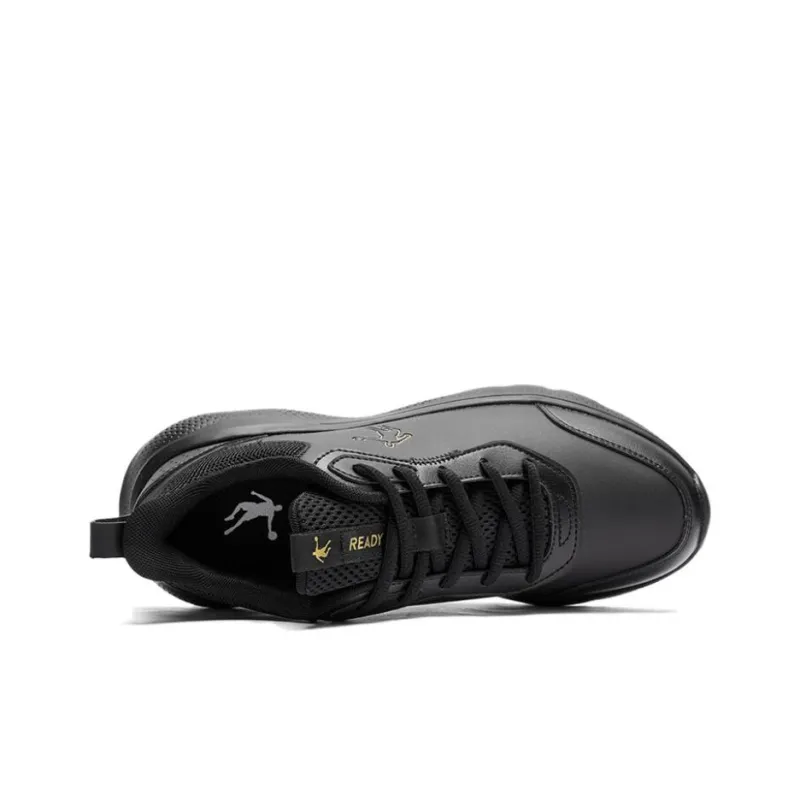 QIAODAN Cushioned Slip Resistant Water Resistant Lightweight Low Top Running Shoes Men's Black Gold-4