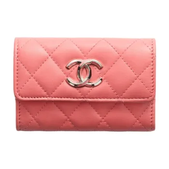 CHANEL Lambskin Card Holder, Wallet Women's Pink
