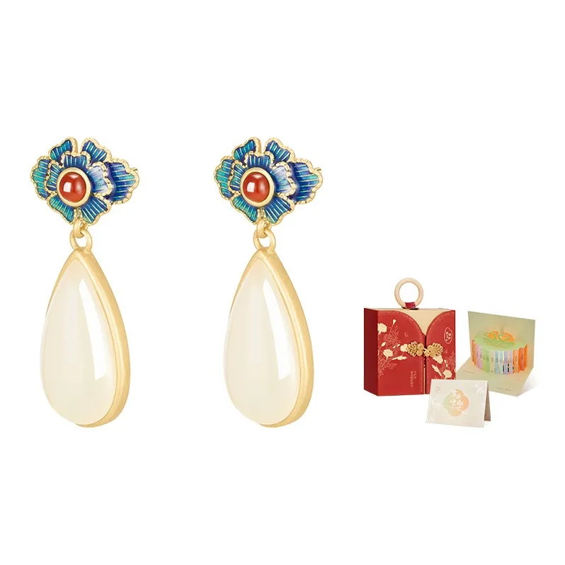 MAMADESHOUHU Earrings Pale Greenish White Jade Women's-4