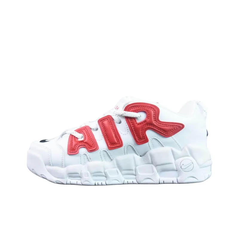 Nike Air More Uptempo Low Durable Breathable Low Top Vintage Basketball Shoes Men's White Red-0