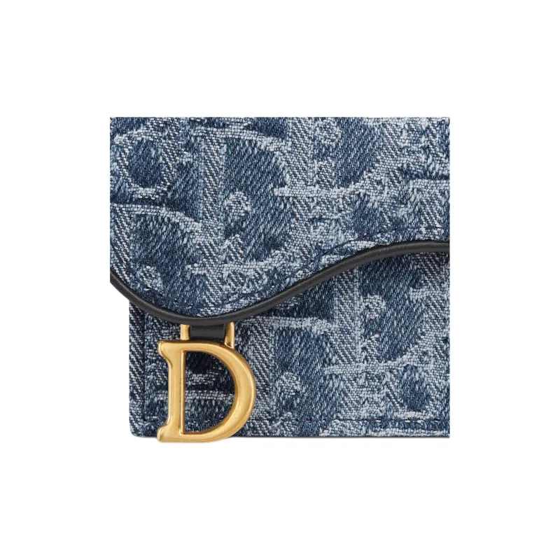 DIOR SaddleOBLIQUE Canvas With Denim Card Holder Women's Blue-3