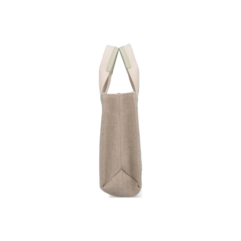Chloe Woody Calfskin With Linen Tote Bag, Shopping Bag, Handbag Small Size Women's Candy Green & Brown-2