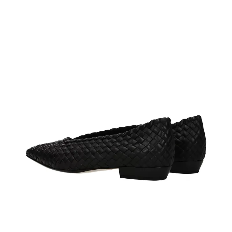 Bottega Veneta Almond Casual Single Shoes Low Heel Women's Black-2