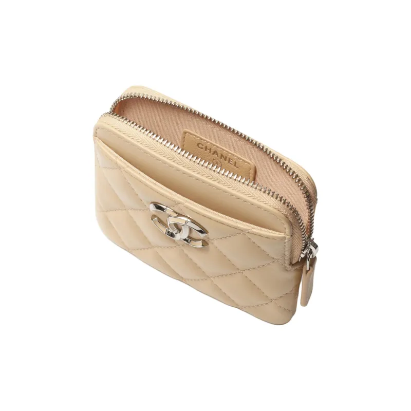 CHANEL Lambskin Coin Purse Women's Beige-2