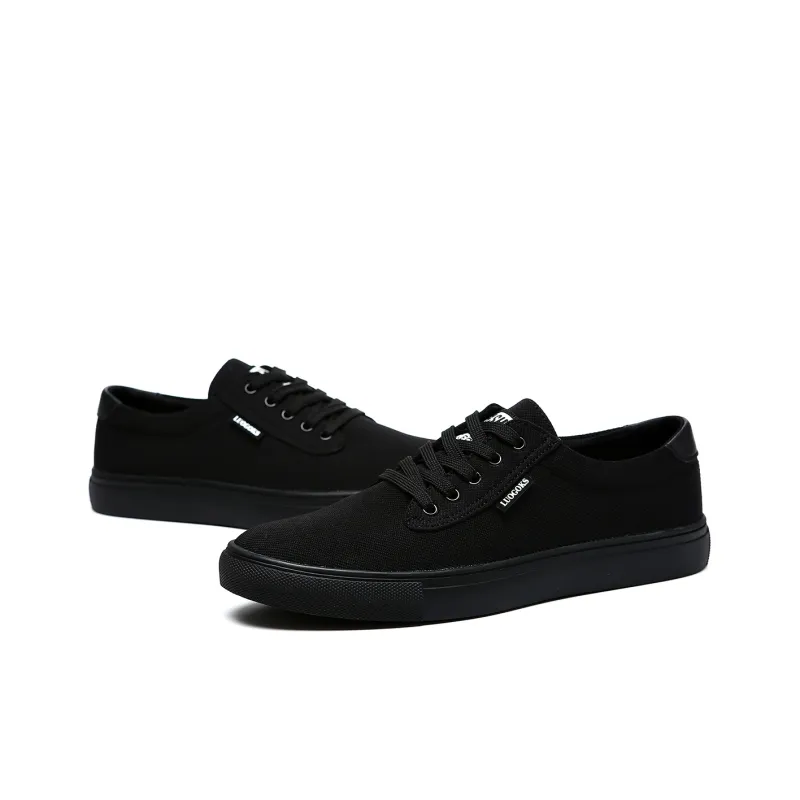 LUOGOKS Low Top Canvas Shoes Men's Black-3