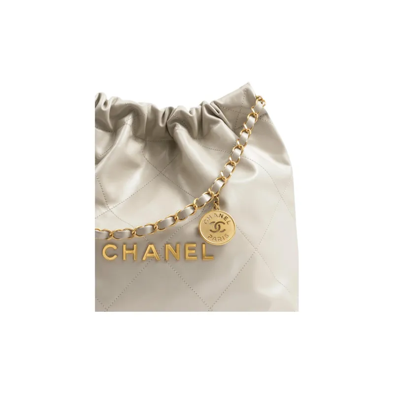 CHANEL 22Bag Shiny Calfskin Handbag, Shoulder Bag Women's Light Gray-2