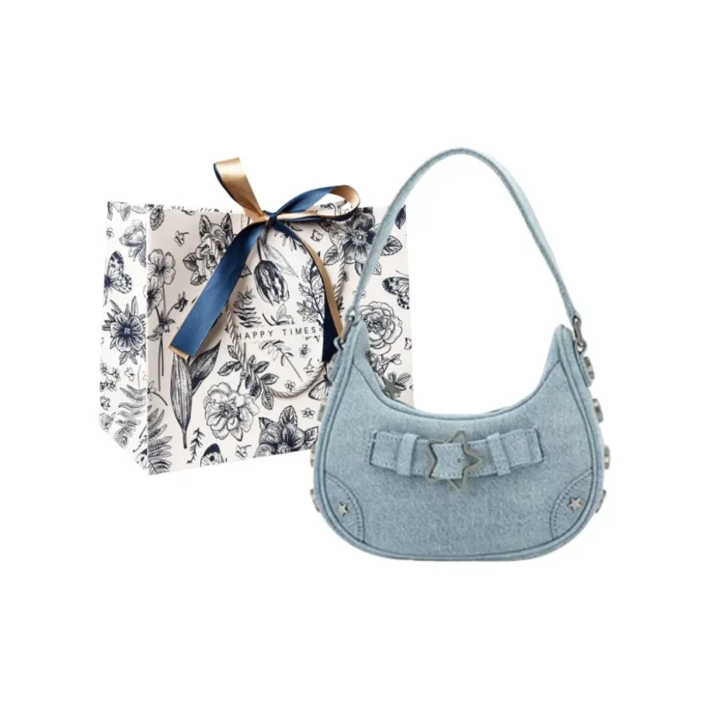 FOUVOR PU Handbag Shoulder Bag Women's White/Blue Denim/Black-4
