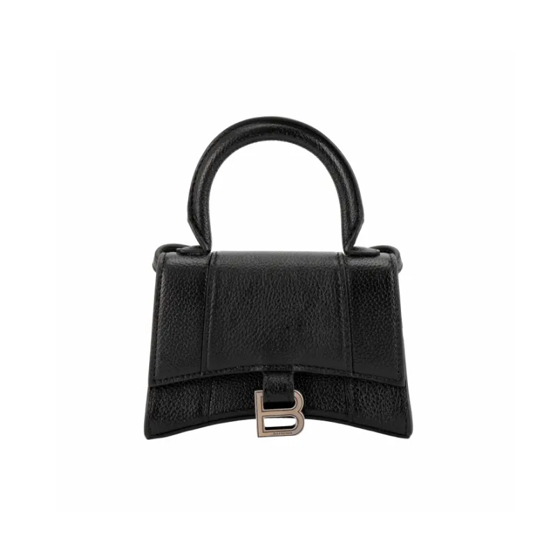 Balenciaga Litchi Grain Calfskin Hourglass Bag, Shoulder Bag, Crossbody Bag, Handbag Extra Small Women's Black-1