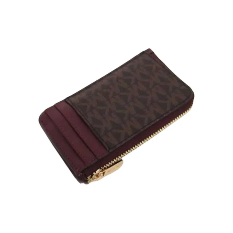 MICHAEL KORS Jet Set Coated Canvas With Leather Card Holder Women's Deep Red & Brown-2