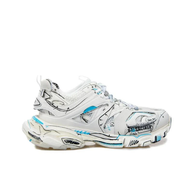 Balenciaga Track 1.0 Sneakers ' White Blue Mesh And Nylon Graffiti'-1