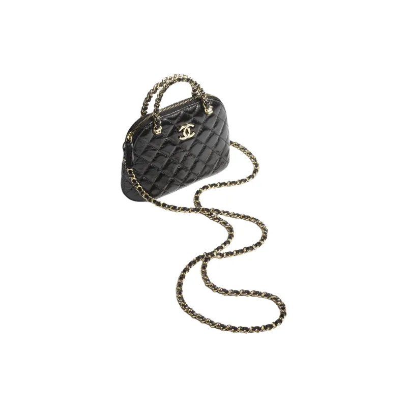 CHANEL Bright Lambskin Dome Bag, Handbag, Shoulder Bag, Crossbody Bag Women's Black-1