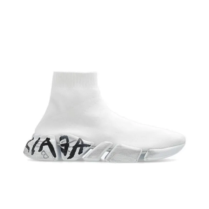 Balenciaga Speed 2.0 Sneakers 'White Knit With Black Graffiti'-1