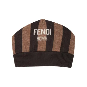 FENDI Logo Intarsia Striped Beanie