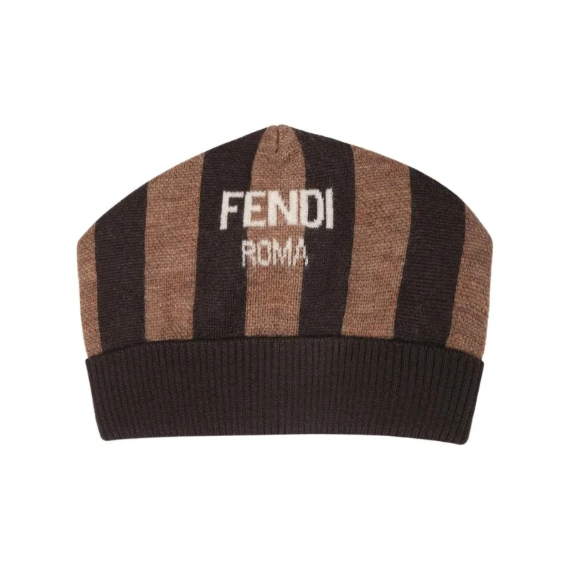 FENDI Logo Intarsia Striped Beanie-0