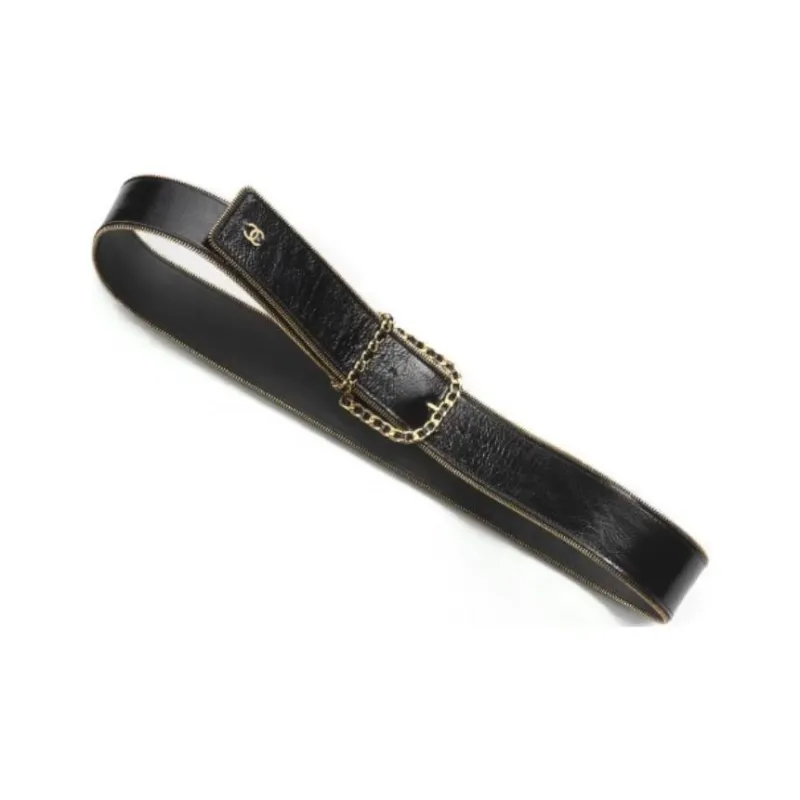 CHANEL Calfskin Leather Belts Women's Black  -0