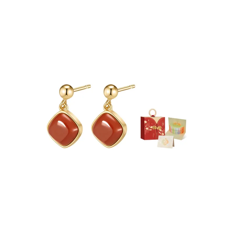 MAMADESHOUHU Agate Jade Stud Earrings Women's-4