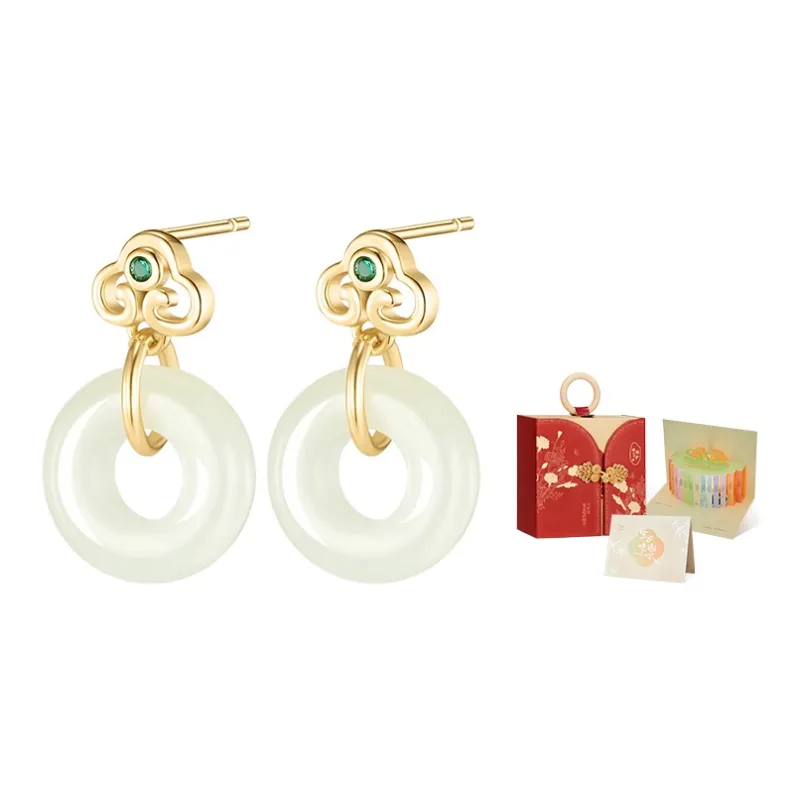 MAMADESHOUHU Earrings Pale Greenish White Jade Women's-3