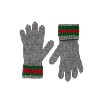 GUCCI Web Detailed Ribbed Knit Gloves