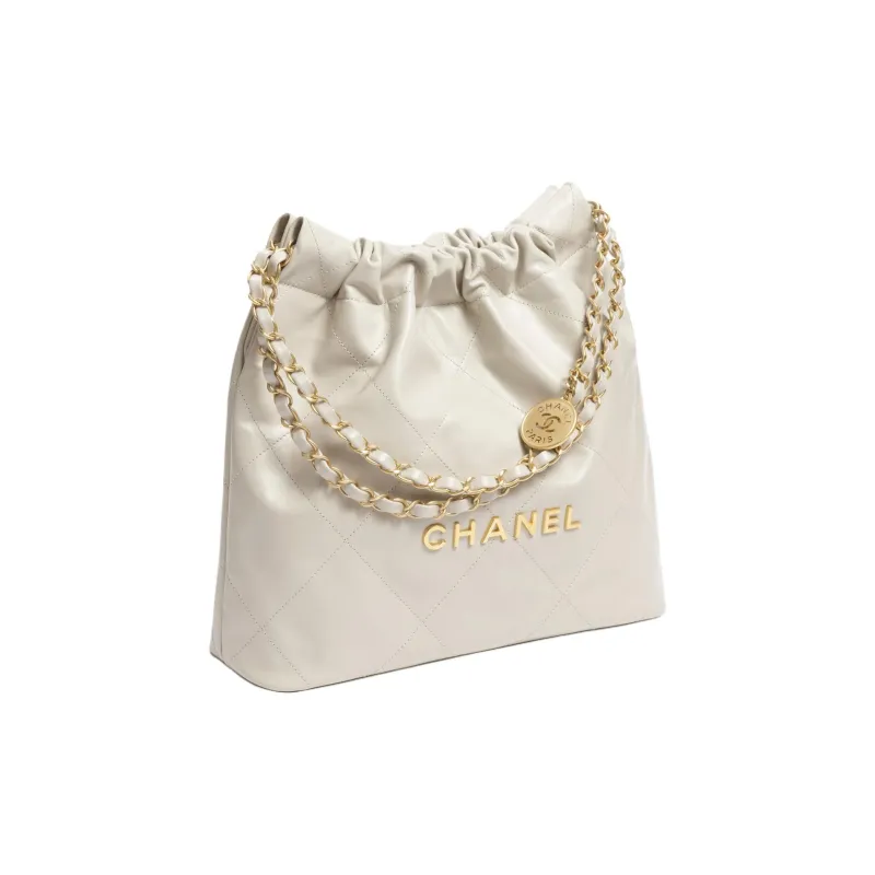 CHANEL 22Bag Shiny Calfskin Handbag, Shoulder Bag Women's Light Gray-1