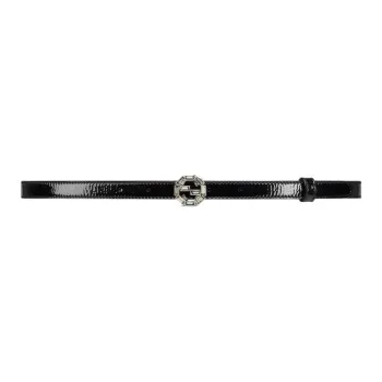 GUCCI G Buckle Design Interlocking Buckle Leather Belts Women's Black 1.5CM