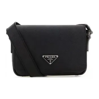 PRADA Saffiano Leather Messenger Bag, Shoulder Bag Men's Black