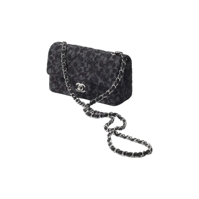 CHANEL Classic Flap CF Denim Shoulder Bag, Crossbody Bag Women's Black-1