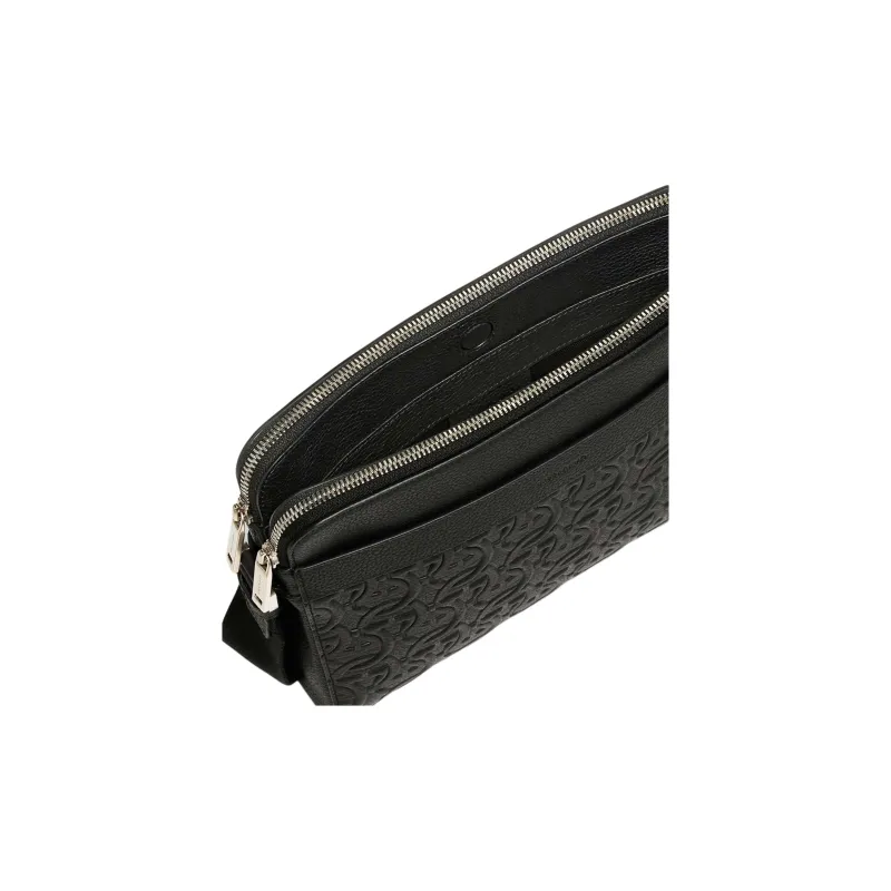 FERRAGAMO Hammered Texture Calfskin Crossbody Bag, Shoulder Bag Men's Black-4