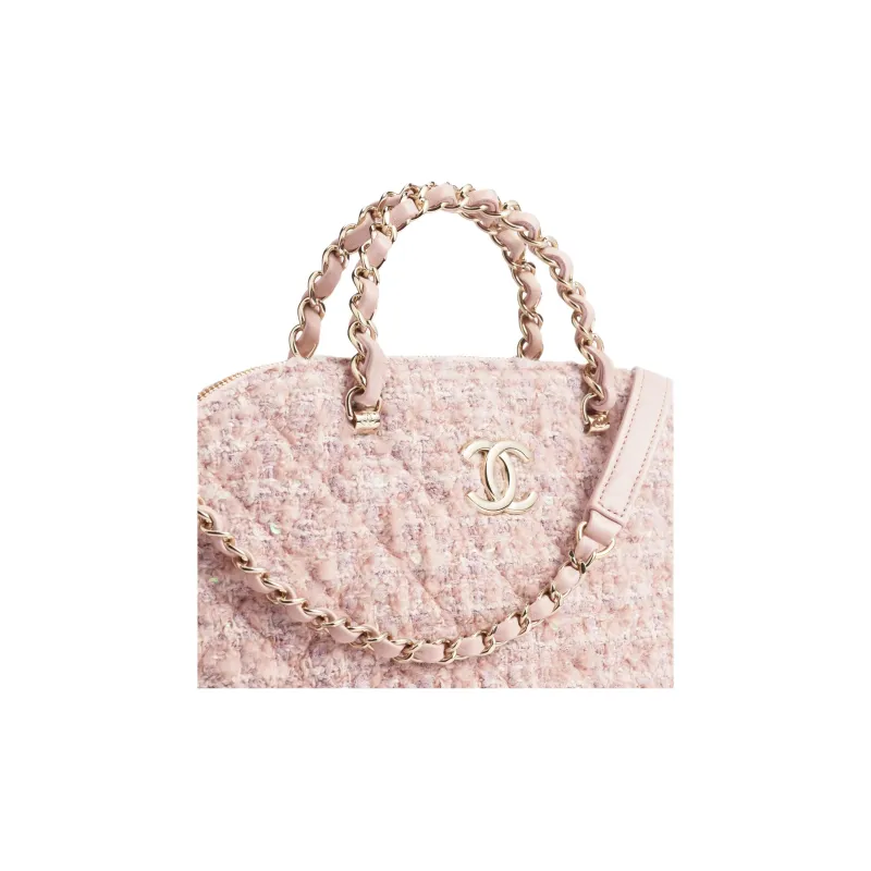 CHANEL Cotton Woolen Dome Bag, Shoulder Bag, Crossbody Bag, Handbag Trumpets Women's Light Pink & Beige & Ivory-2