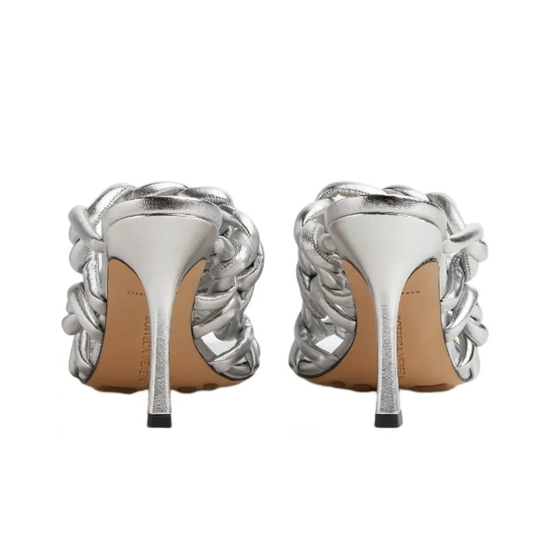 Bottega Veneta Stretch Slide Slippers Women's Silver-4