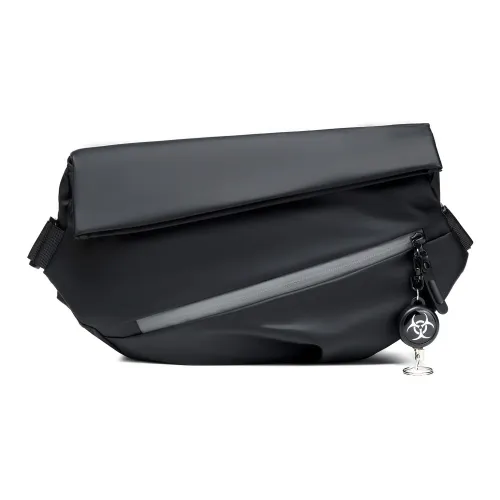 Slazenger Water Repellent PU Sling Bag 3M Reflective Cycling Messenger Bag Medium Size Unisex Black Gray