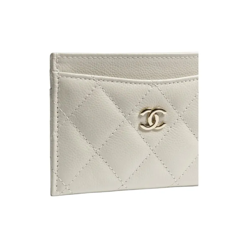 CHANEL Grain Embossed Shiny Calfskin Card Holder Women's Light Gray-3