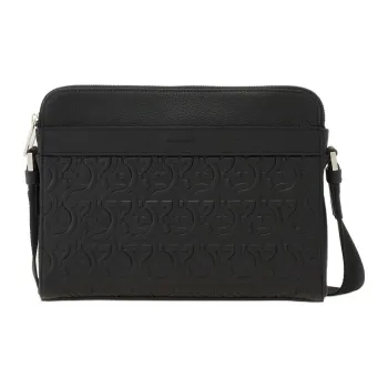 FERRAGAMO Stamped Calfskin Crossbody Bag Shoulder Bag Men's Black
