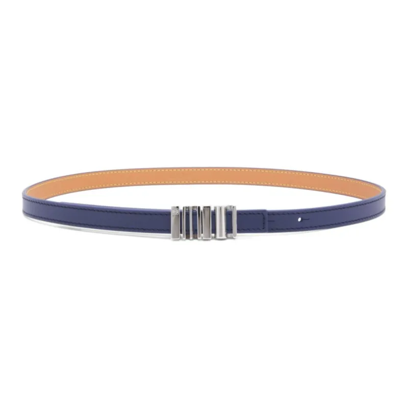 LOEWE Polished Letter Logo Pattern Smooth Buckle Calfskin Leather Belts Women's Blue Width  1.5cm-0