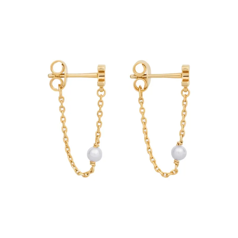 CELINE Les Perles CELINE Chain Earrings In Brass With Gold Finish And Resin Pearls-2