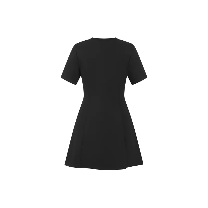 Three Quarters Short Sleeved Dress Women's Black-1