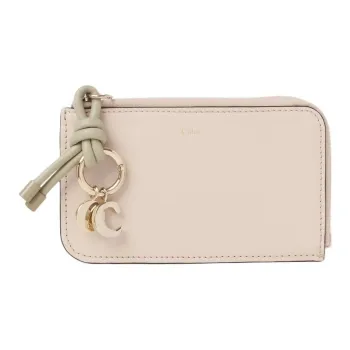 Chloe Alphabet Calfskin Coin Purse Small Size Women's Cement Pink