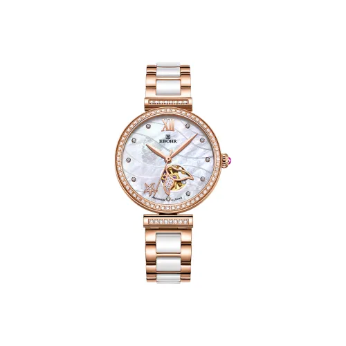EBOHR Cana Collection Mechanical Movement Ceramic Strap Watch Women's Watch White Dial