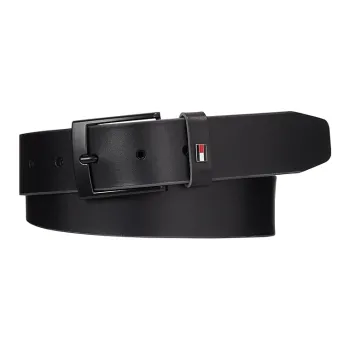 Tommy Hilfiger Solid Color Design Pin Buckle Leather Leather Belts Men's Black Width 3.5CM