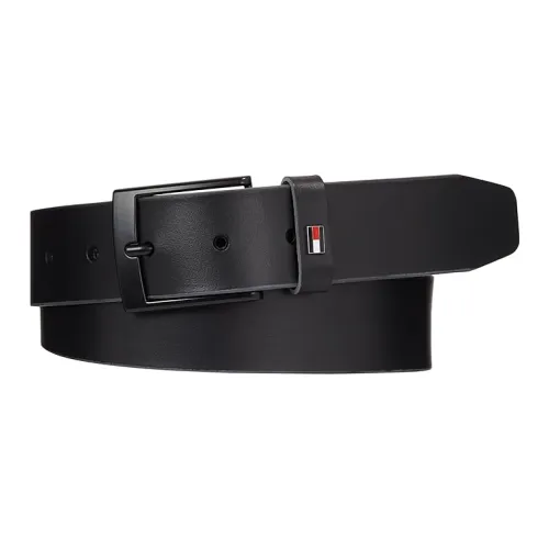 Tommy Hilfiger Solid Color Design Pin Buckle Leather Leather Belts Men's Black Width 3.5CM