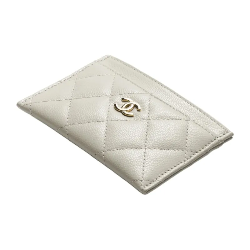 CHANEL Grain Embossed Shiny Calfskin Card Holder Women's Light Gray-1