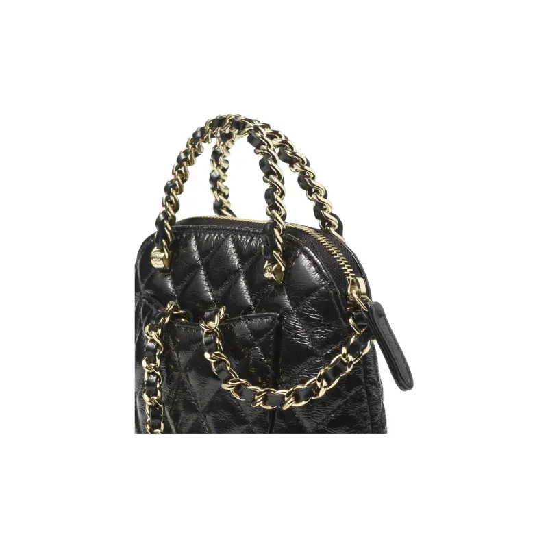 CHANEL Bright Lambskin Dome Bag, Handbag, Shoulder Bag, Crossbody Bag Women's Black-2