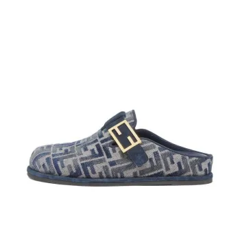 FENDI Feel Logo Detailed Denim Slippers Women's
