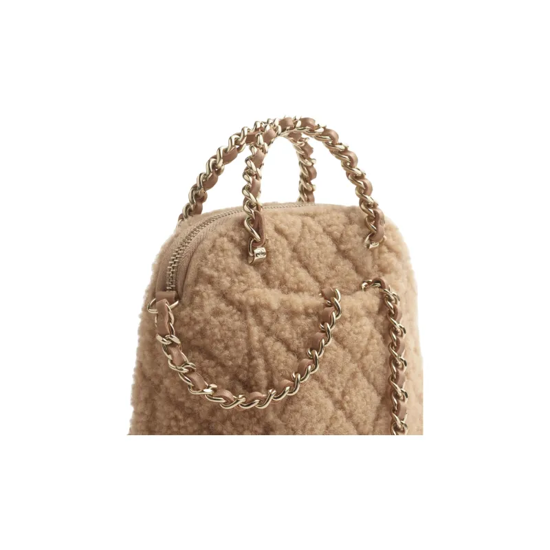 CHANEL Wool Lambskin Handbag, Shoulder Bag, Crossbody Bag Women's Dark Beige-2